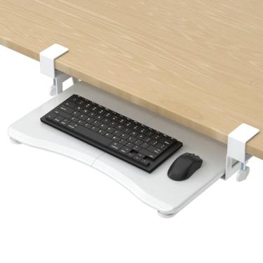 Imagem de suptek Bandeja de teclado pequena embaixo da mesa com suporte de grampo C, bandeja de teclado e mouse de computador, 20 (24,2 incluindo braçadeiras) x gaveta de computador de plataforma deslizante de