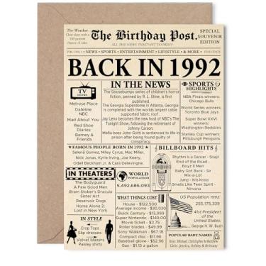 Imagem de Stuff4 Cartão de aniversário de 33 anos para homens e mulheres - Jornal de volta em 1992 - Cartões de feliz aniversário de 33 anos para irmão, colega de trabalho, sobrinho, sobrinha, vizinho marido