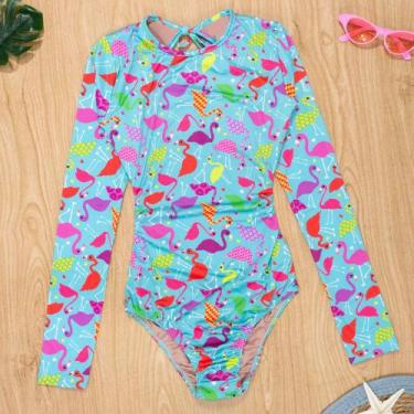 Imagem de Maiô para Menina Jovem de Flamingos Verde Proteção UV50+ - TubeKids, V