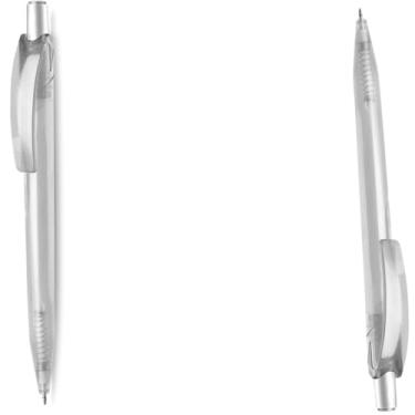 Imagem de Caneta plástica esferográfica retrátil escrita em azul com desgin moderno com acionador prata para caneta estudantes (Kit 2 Transparente)