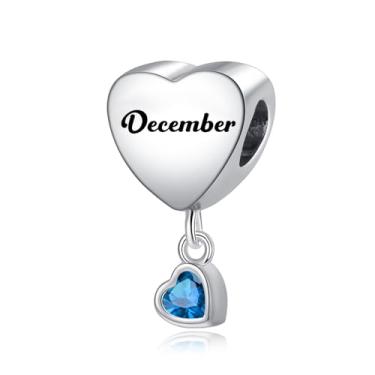 Imagem de TCHYUN Pingente de coração de flor mensal com pingente de pedra do mês de dezembro compatível com pulseira Pandora, presente de aniversário para ela