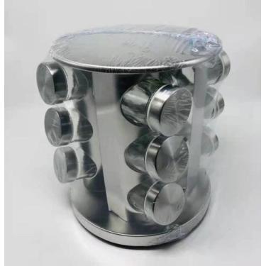 Imagem de Porta Tempero Inox 12 Potes Dourado Quadrado Giratório YP-12 - BAZAR