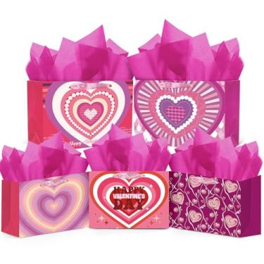 Imagem de qiqee Saco de presente largo para namorados 5 peças com papel de seda tamanhos variados sacos de presente para amantes (3 peças tamanho médio + 2 peças grandes)