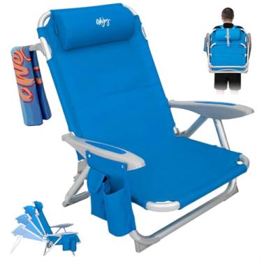 Imagem de #WEJOY Cadeira de praia leve e baixa para adultos, cadeiras dobráveis de alumínio de 4 posições com alça de mochila, suporte de copo e encosto de cabeça acolchoado, suporta 120 kg para gramado ao ar
