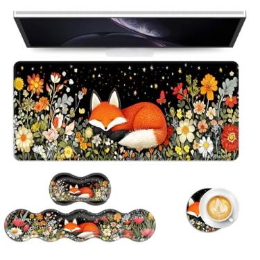 Imagem de Vobber Conjunto de mouse pad de teclado, mouse pad estendido para jogos + suporte ergonômico para descanso de pulso para teclado, espuma de memória, alívio fácil da dor, 4 peças GG, tapete de mesa