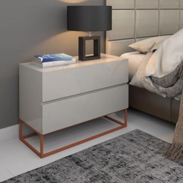 Imagem de Mesa Cabeceira Eros 60CM 2 Gavetas estilo Industrial Pés Dourado Para Quarto(Off White Cobre)
