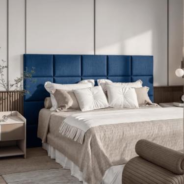 Imagem de Cabeceira Modular Suede Adesiva 40x30cm – MDF, Espuma 2cm, Fita Dupla Face, Quarto Sofisticado(AZUL MARINHO,30)