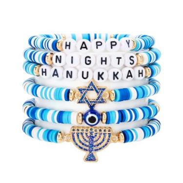 Imagem de KummerSaprk Pulseira de Hanukkah, estrela de Davi, pulseiras de Hanukkah para mulheres, joias judaicas, presentes de chanucá, festivais de luzes, Large, Zinco, Sem Pedra Preciosa
