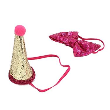 Imagem de VBESTLIFE Chapéus e Arcos de Aniversário, Suprimentos Fofos e Ajustáveis ​​para Festas de Animais de Estimação para Cães e Gatos, Material de Feltro + Pompom (Rosa vermelha)