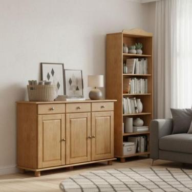 Imagem de Kit 2 Peças Estante 5 Prateleiras e Balcão 3 Portas 100% Madeira Maciç