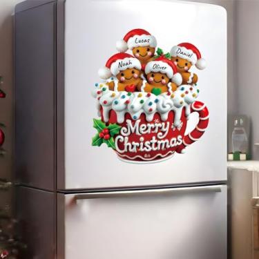 Imagem de Adesivos engraçados de Natal fofos adesivos de geladeira de família homem de gengibre Feliz Natal janela aderente inverno adesivos de decoração de Natal para férias, casa, escritório, festa, vidro