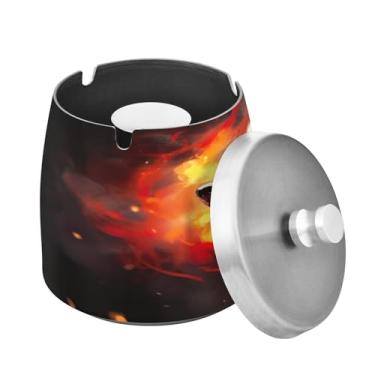 Imagem de Blueangle Cinzeiro de lobos com fogo com tampa para cigarros, à prova de vento/chuva, aço inoxidável, sem fumaça, inodoro, cinzeiro para uso interno ou externo (554)