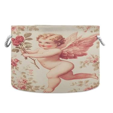 Imagem de SEHANY Cesto de armazenamento redondo grande com alça de corda, cesto de roupa suja de lona para armazenamento de cobertores, cesta de armazenamento infantil para quarto de banho, decoração de