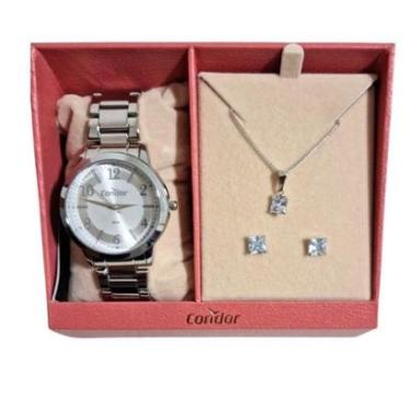 Imagem de Kit Relógio feminino prata 36mm dia a dia Condor Technos-Feminino