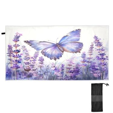 Imagem de ATTX Toalha de praia lavanda e borboleta, 79 x 188 cm - Cobertor de microfibra leve de secagem rápida e resistente à areia para piscina, ioga, academia e viagens | Esportes de banho de natação