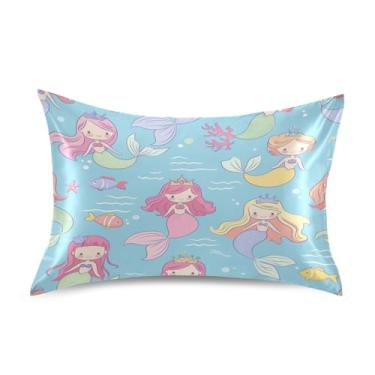 Imagem de Blueangle Linda fronha de cetim sereia para cabelo e pele, fronha de seda, tamanho Queen (50,8 x 76,2 cm) - Capas de almofada de cetim com fecho de envelope (656)