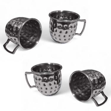 Imagem de Kit 4 Mini Canecas Moscow Mule Martelada Shot Premium 60ml Inox