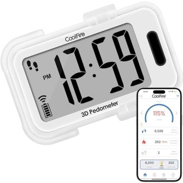 Imagem de CoolFire - Pedômetro, 2025 para ambientes internos e externos, 3D, contador de passos preciso para caminhadas e quilômetros, calorias, monitor de passos no tornozelo para fitness, aplicativo opcional