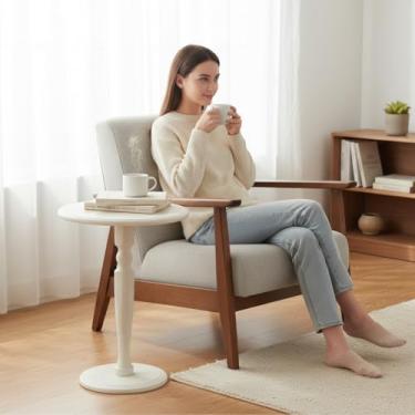 Imagem de Wayshome Mesa lateral redonda de madeira maciça, mesa de bebida pequena para lugares pequenos, mesa de destaque com pedestal estável para sala de estar, quarto, cantos e berçário (branca, 40 cm P x 40