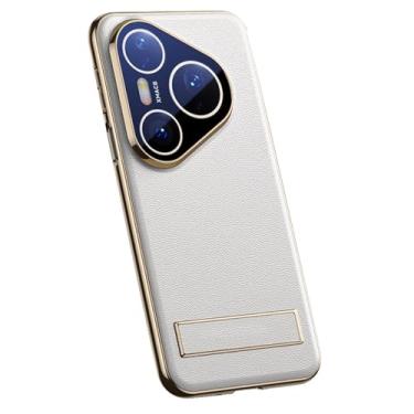 Imagem de HAOMRIYL Capa de couro genuíno para Huawei Pura 80 Ultra/80 Pro +/80 Pro/80, capa magnética, suporte ajustável, proteção de lente com tudo incluído, capa à prova de choque, branca, 80 Ultra