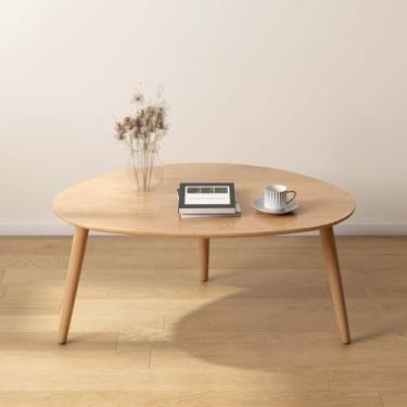 Imagem de Wayshome Mesa de centro oval pequena, mesa de centro 100% de madeira maciça, mesa moderna de meados do século para sala de estar, mesas de canto para casa (cor de madeira original, 84 x 58 cm)