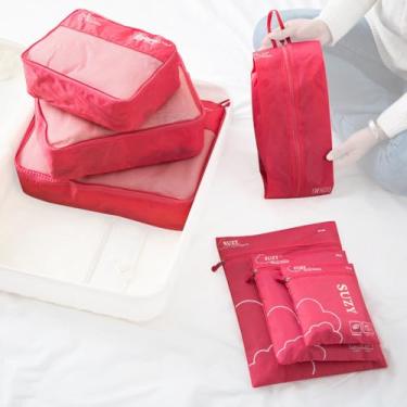 Imagem de Conjunto de 7 Sacolas Organizadoras para Viagem Bolsas Armazenamento Mala Roupas Sapatos Classificados Portáteis Embalagem Pouch Kit Organizador Essencial Malha Respirável