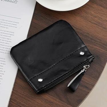 Imagem de Carteira masculina leve e moderna, bolsa de cartão ultrafina com dobra dupla, couro ultramacio com janela para cartão de identificação, bolsa para cartão de banco, novo modelo 2025, Preto, Dobra dupla