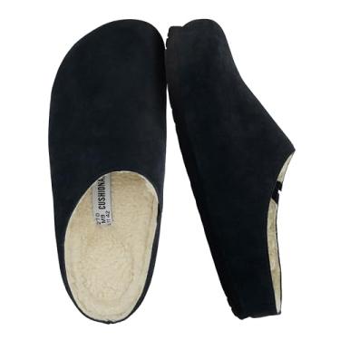 Imagem de CUSHIONAIRE Heath Cozy Tamancos femininos de camurça genuína – Chinelos femininos confortáveis sem cadarço para uso interno e externo, Preto, 45