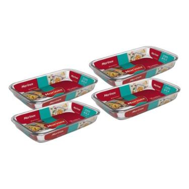 Imagem de Kit 4 Assadeira Retangular Vidro 2,2l Temperado Marinex Serv