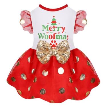 Imagem de Vestido de Natal para cães, manga voadora, tule, com laço brilhante, roupas de inverno para cães pequenos, menina, férias, fantasia de Natal, saia de cachorro, roupa para animais de estimação, roupas