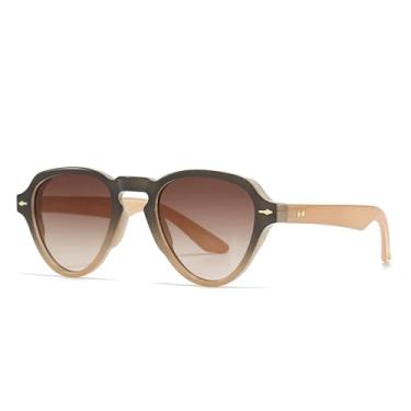 Imagem de Óculos de sol retrô com gradiente popular, tendência, oval, feminino, rebites, para dirigir, UV400 (TYJ93-1)