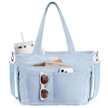 Imagem de Bolsa feminina de veludo cotelê, 17 bolsos, leve, transversal, bíblia, enfermeira, para uso diário, escola, viagem, academia, Azul