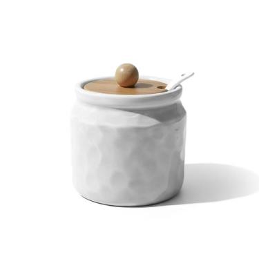 Imagem de Porta Condimentos Cerâmica Stoneware Branco Colher Bambu Ricca - Ricca