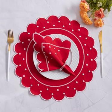 Imagem de Kit 12 Pçs 6 Lugares Mesa Posta Sousplat Jogo Americano Poá Bordado Vermelho