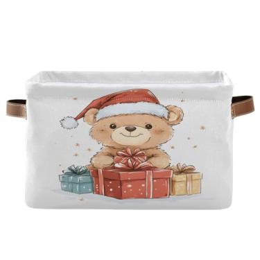 Imagem de Wassud Cesto organizador dobrável de lona dobrável com alças urso fofo de Natal para armário, banheiro e decoração de casa, 1 pacote