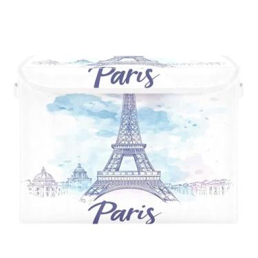 Imagem de CEBUGI Caixas de armazenamento com tampas caixa de armazenamento de tecido dobrável Torre Eiffel compartimentos organizadores de cubo para armário de casa prateleiras de quarto 40 x 30 x 39 cm
