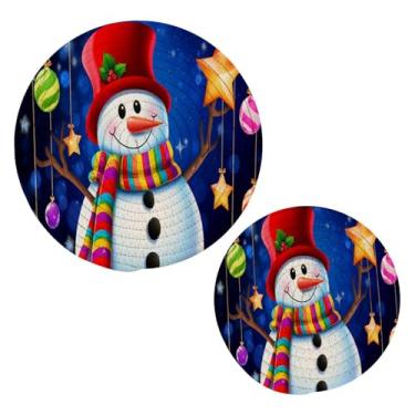 Imagem de Wassud Conjunto de tripé de boneco de neve com estrelas para pratos quentes, suportes redondos de algodão, almofadas quentes, porta-copos elegantes, decoração de cozinha e acessórios, 2 peças