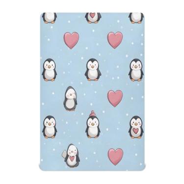 Imagem de CEBUGI Lençol de berço elástico para bebês meninos e meninas, com coração de pinguim, portátil, pacote N Play, lençol com elástico para crianças, material neutro, ultra macio, colchão infantil padrão