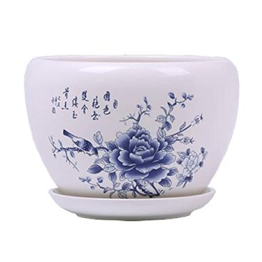 Imagem de uhyOHF Vaso de porcelana azul e branco estilo chinês extra grande vintage cacto azul em vaso suculenta vasos de flores de cerâmica bonsai vasos modernos decoração de casa planta Cont(azul - 19,5 cm
