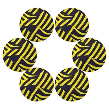 Imagem de Wassud Jogo americano conjunto de 6 tapetes redondos com listras amarelas e pretas para cozinha e jantar tapetes laváveis resistentes ao calor para decoração de mesa 39 cm