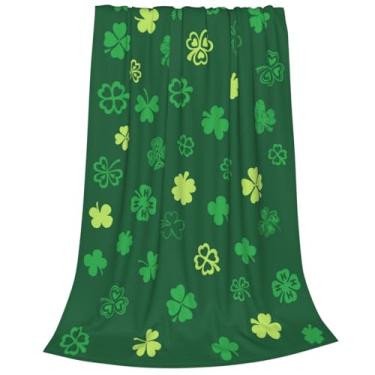 Imagem de Cobertor de trevos do dia de São Patrício, cobertor decorativo macio e aconchegante de trevo verde da sorte, cobertor pequeno leve de flanela quente para sofá, cadeira, cama, sofá, 76 cm x 101 cm