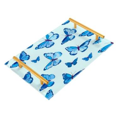Imagem de Wassud Blue Butterflies Bandeja de banheiro Bandejas de acrílico para perfume, alça de maquiagem, cômoda, quarto, cozinha, mesa, 30 x 20 cm