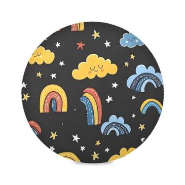 Imagem de xigua Jogo americano redondo arco-íris e estrelas, conjunto de 1 para mesa de jantar, tapetes de mesa antiderrapantes laváveis e resistentes ao calor para decoração de festa, cozinha, jantar
