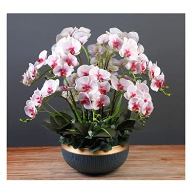 Imagem de LMJYU Arranjo de flores artificiais orquídeas - elegante orquídeas Phalaenopsis bonsai mesa orquídeas falsas decoração de plantas de seda falsa em vaso