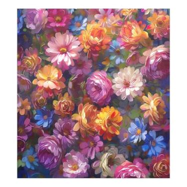 Imagem de Qilmy Linda pintura a óleo flores capa magnética para máquina de lavar louça, 58 x 66 cm, capa decorativa para geladeira para porta da frente, adesivo magnético para máquina de lavar, painel de