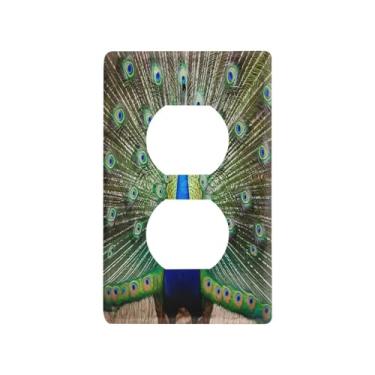 Imagem de Wassud Placa de cobertura para interruptor de luz, cobertura decorativa de pavão, placa de parede para tomadas elétricas duplex 11 x 6 cm
