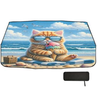 Imagem de Burbuja Guarda-sol de para-brisa de carro, guarda-chuva de para-brisa dobrável gato na praia bloqueia raios UV e calor solar, adequado para caminhonete Sedan SUV na maioria dos veículos