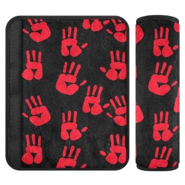 Imagem de Burbuja Capa de cinto de segurança de carro com impressões vermelhas de Halloween almofadas macias e confortáveis para cinto de segurança de carro para alça de ombro de assento, 1 par médio