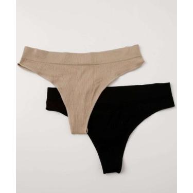 Imagem de Kit 2 Calcinhas Fio Dental Canelada Marisa-89643, Preto, P