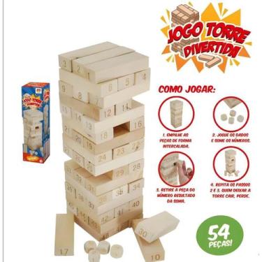 Imagem de Jogo Torre Divertida Em Madeira Caiu Perdeu Jenga 54 Peças - Dm Toys